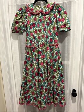 Vintage Mousefeathers Girls 14 Floral Dress Ruffle Collar Puff Sleeve Cottagecor